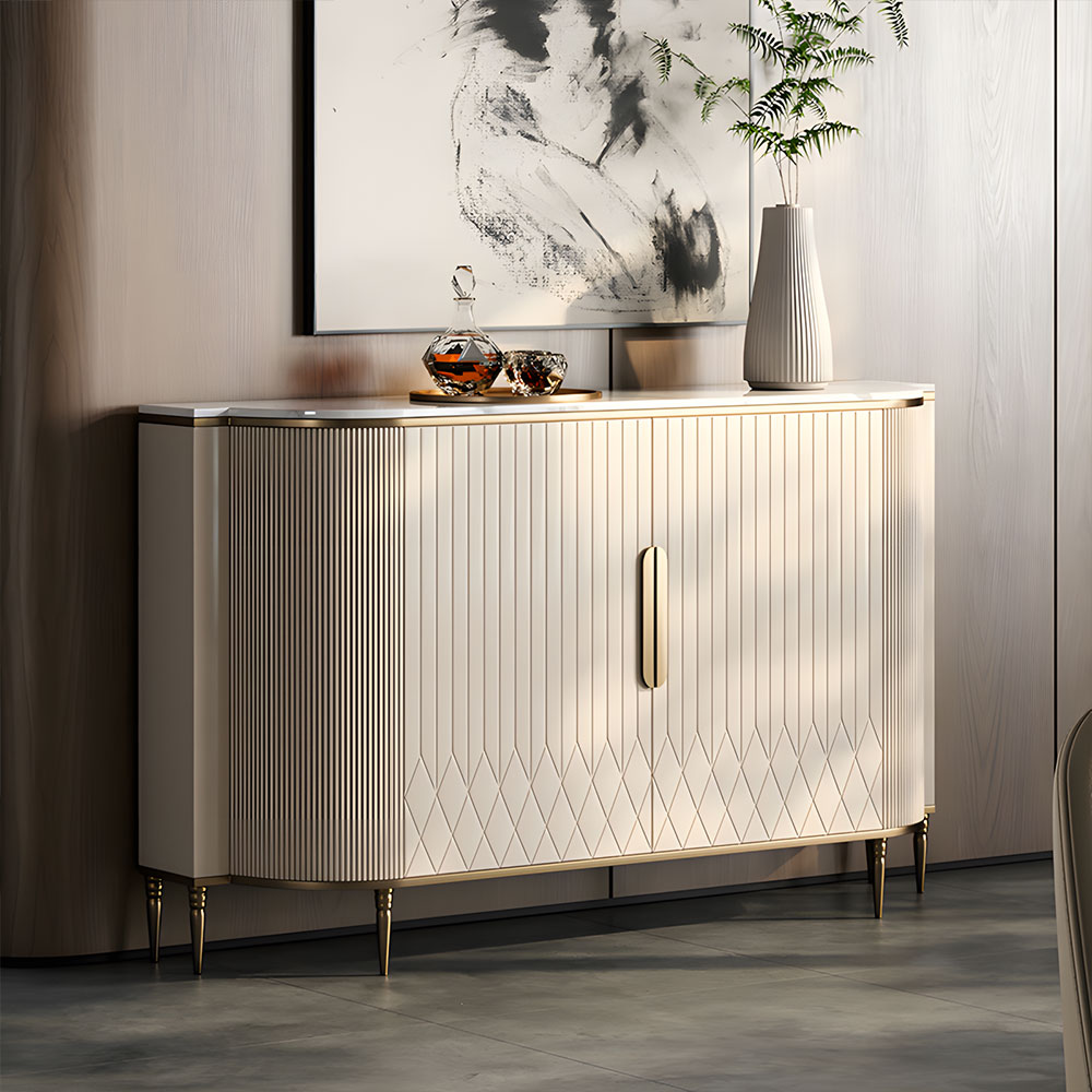 54.6" Elegant Cream White Sideboard Buffet Cabinet with Adjustable Shelves