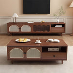 Load image into Gallery viewer, TV Stand &amp; Coffee Table Set with Cane Drawers Mid-Century Modern Style Spacious Storage Elegant Design
