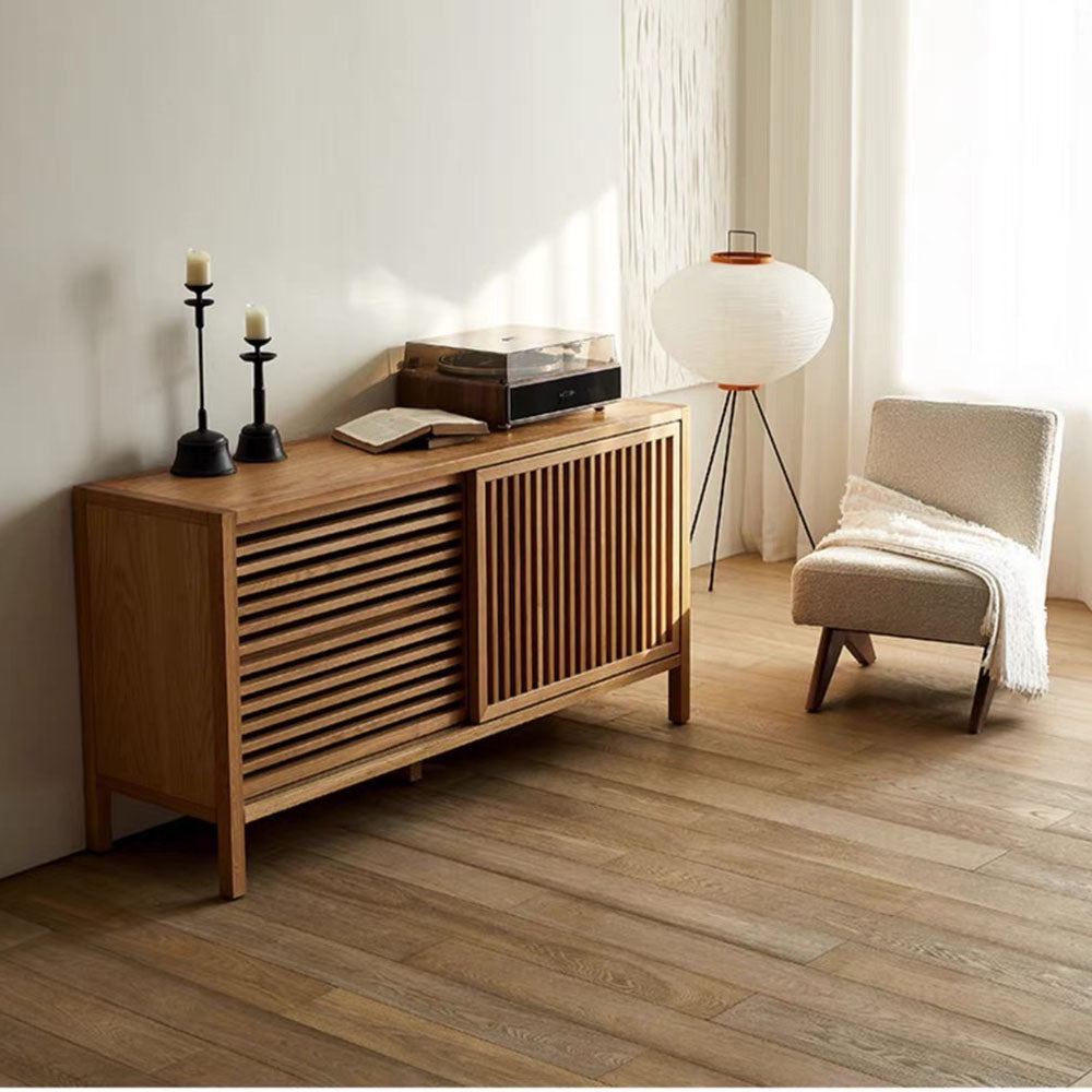 64'' Japanese-Style Wood Sideboard with Slatted Doors