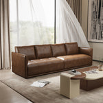 Load image into Gallery viewer, Modern Brown Faux Leather Sofa with Deep Cushions &amp; Clean Lines
