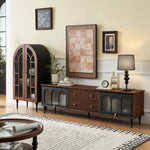 Load image into Gallery viewer, 70.87&quot; Mid-Century Ribbed TV Console Natural Red Oak Retro Wood Finish Fluted Design
