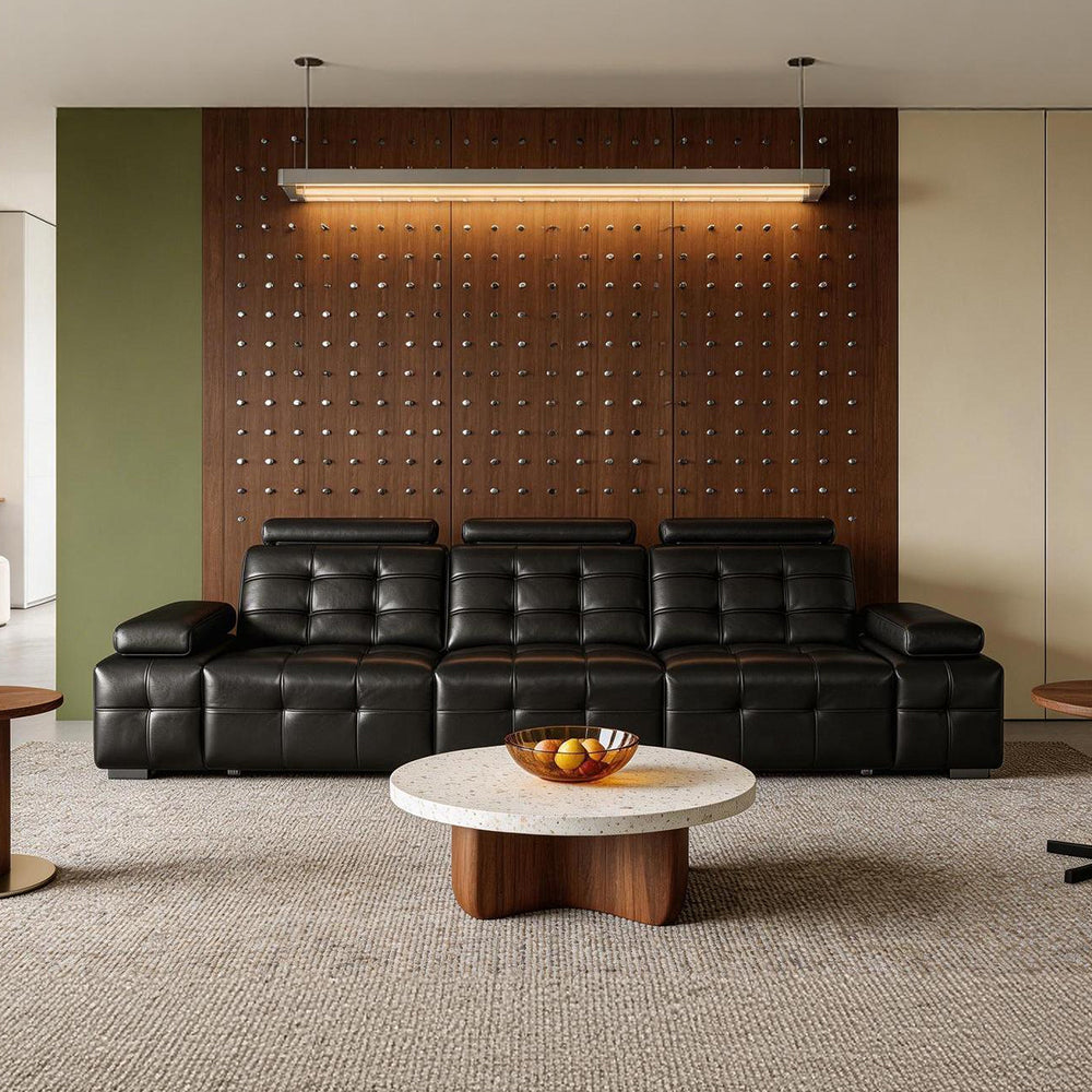Luxury Sofa Black Genuine Leather Electric Power Recliner with Smart Voice Control for Ultimate Comfort