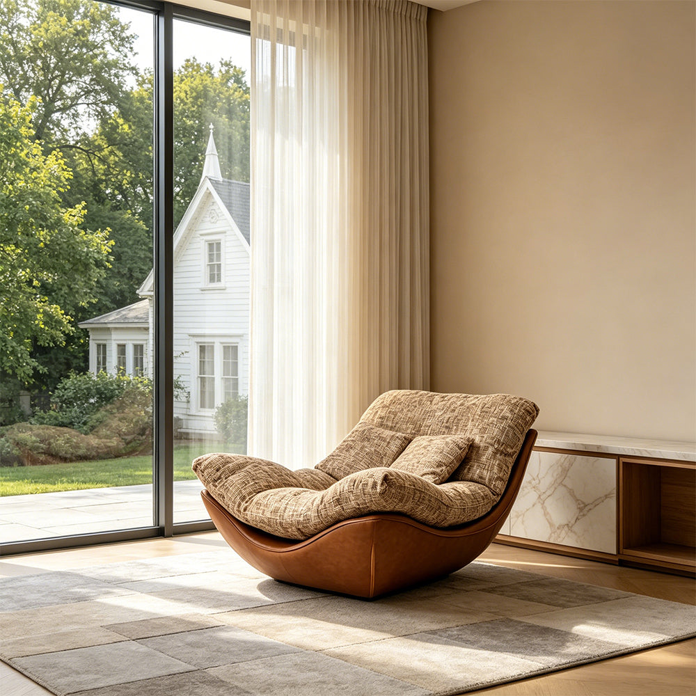 Modern Lounge Accent Chair with Plush Cushions and Faux Leather Base