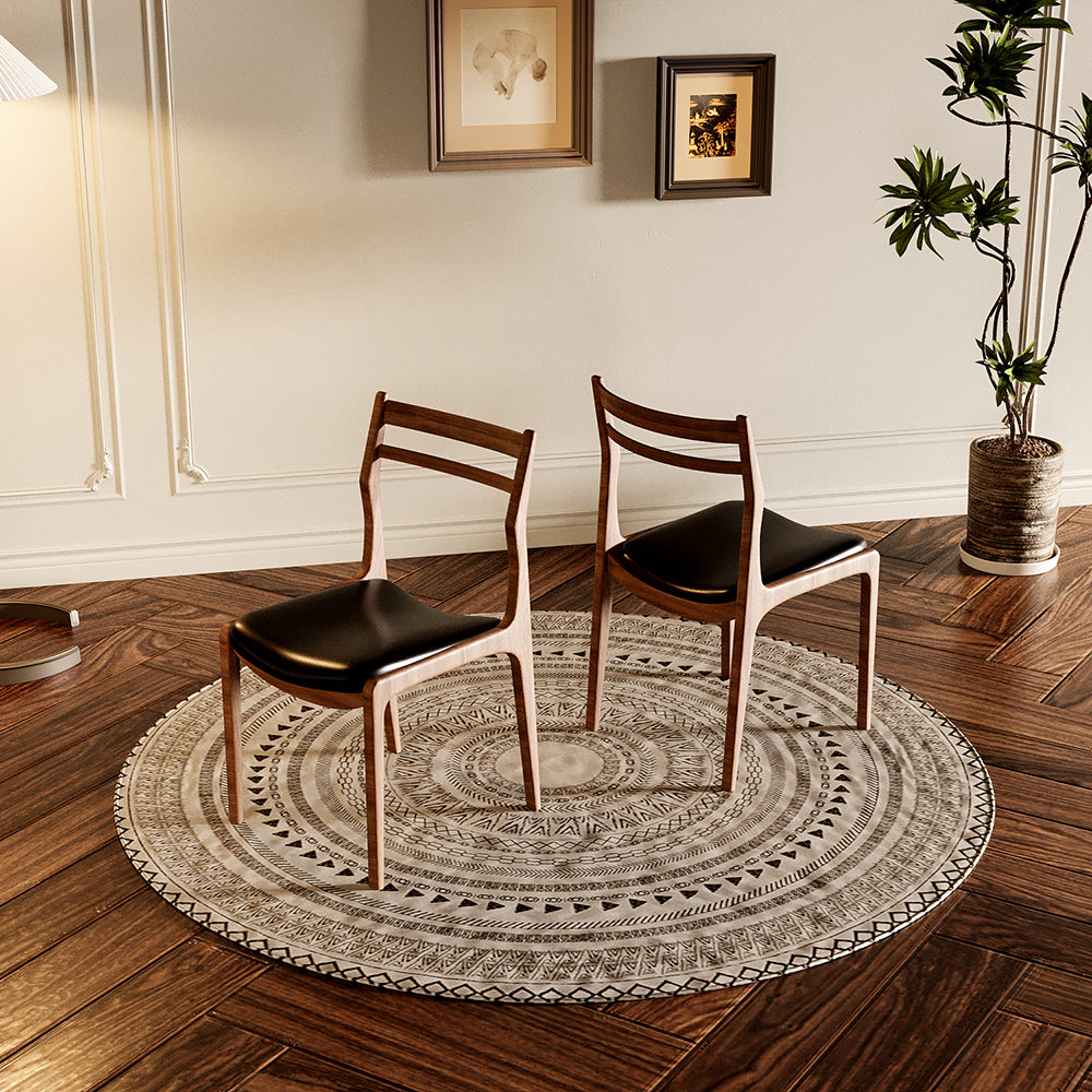 2PCS Wooden Dining Chair Ergonomic Backrest Minimalist Design Soft Leather Seat
