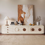 Load image into Gallery viewer, Modern Minimalist Living Room Furniture Set Cream TV Stand and Oval Coffee Table Combination
