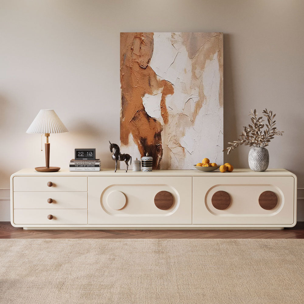 Modern Minimalist Living Room Furniture Set Cream TV Stand and Oval Coffee Table Combination