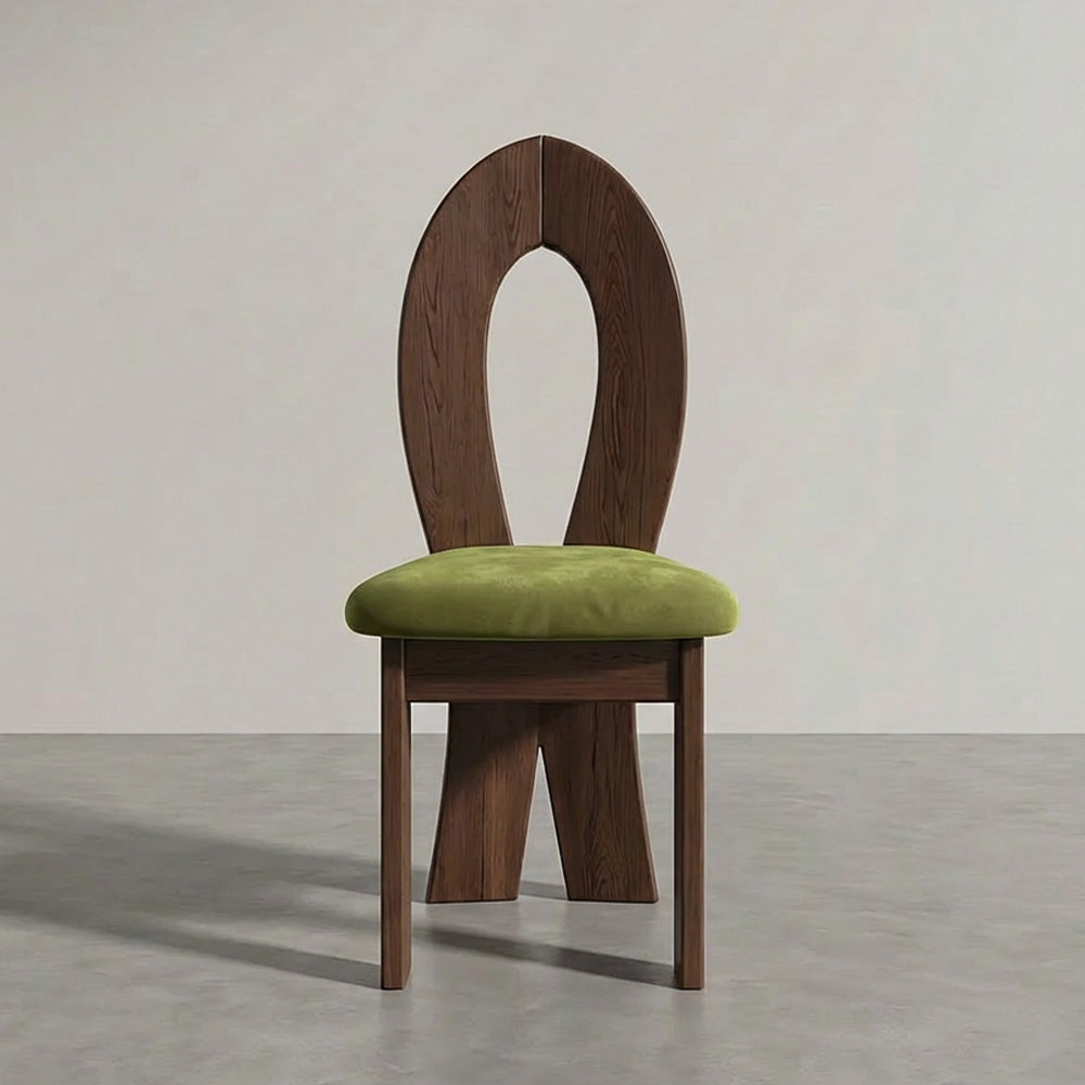 Modern Sculptural Dining Chair Set of 2 Solid Wood Frame Upholstered Seat Curved Loop Back Accent Chair