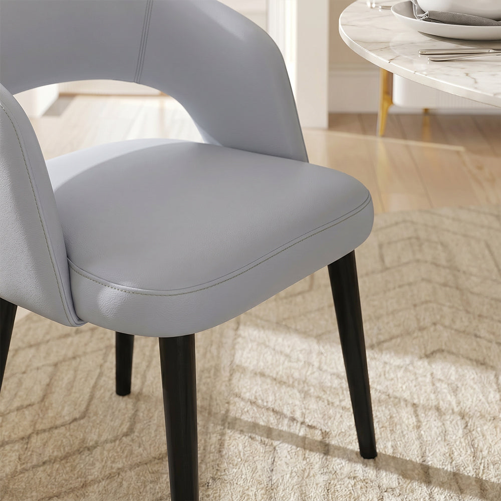 Modern Hollow Back Grey Faux Leather Padded Seat Contemporary Dining Chair 1 Piece