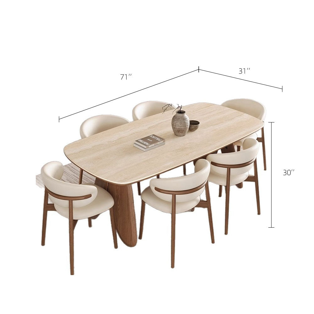 Dining Table with Ceramic Stone Top Wooden Base Modern Elegant Design for Dining Room