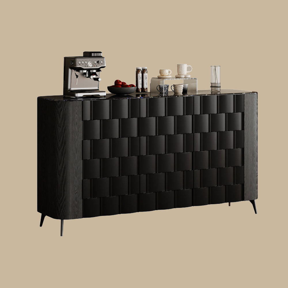 59" Modern Black Geometric Sideboard Cabinet with Sculpted Front Panels