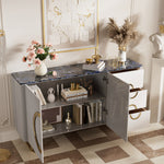 Load image into Gallery viewer, 62.4" Sleek Modern White and Gold Buffet Cabinet with Circular Accents
