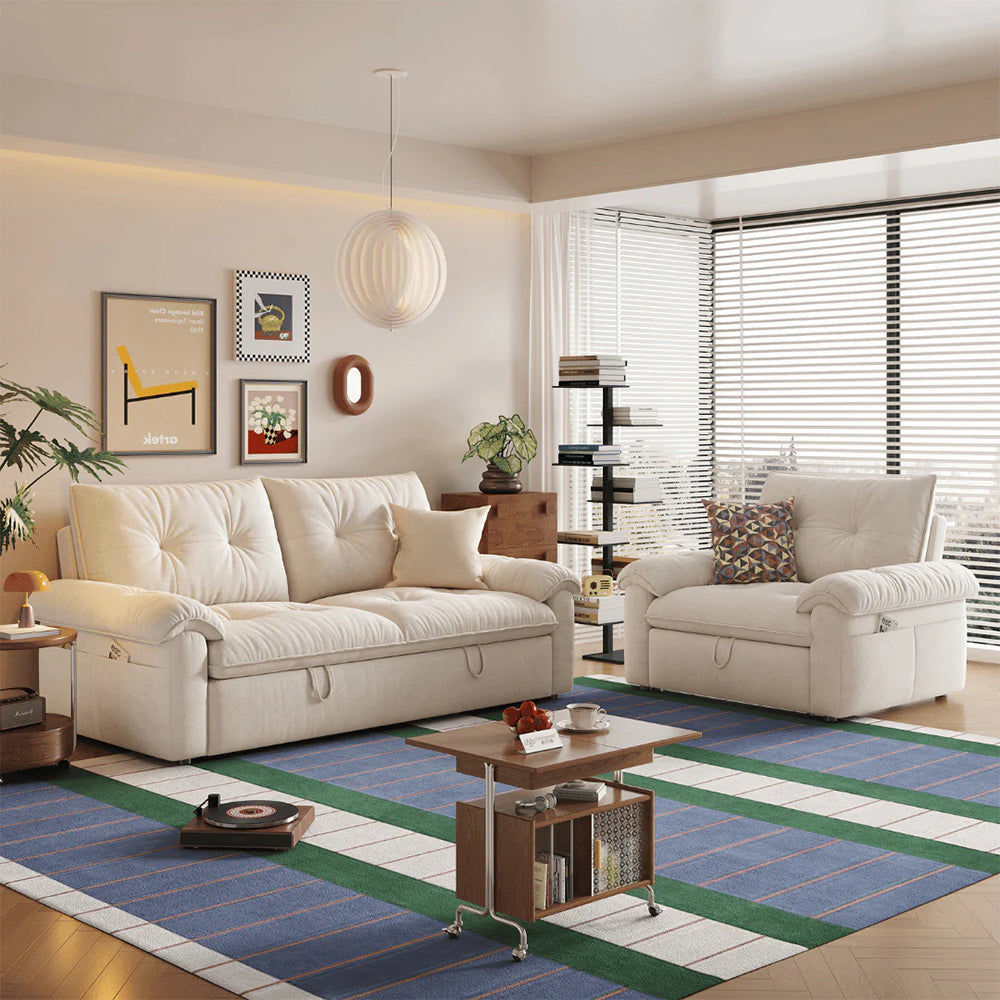 Modern Convertible Sofa Bed Tufted Fabric Sleeper Sofa Space Saving Pull Out Couch  Description