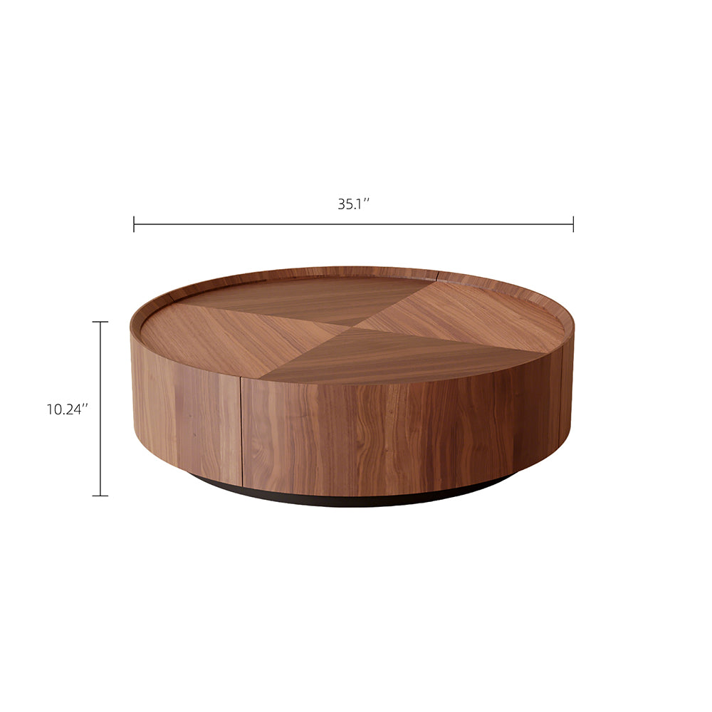 35.1″ Round Wooden Coffee Table Modern Minimalist Design Large Storage Space