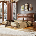 Load image into Gallery viewer, Luxury Floating Upholstered Platform Bed with LED Ambient Lighting &amp; Cushioned Headboard
