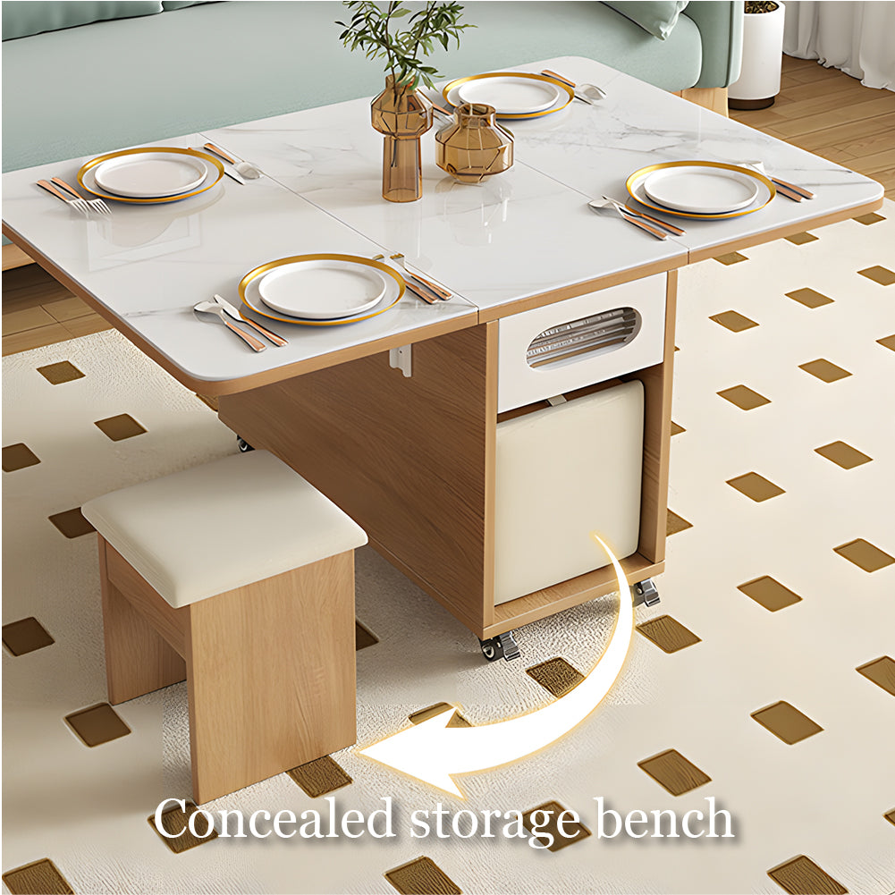 Multi-Functional Folding Coffee Table with Hidden Storage Extendable Design Easy Mobility & 2 Stools