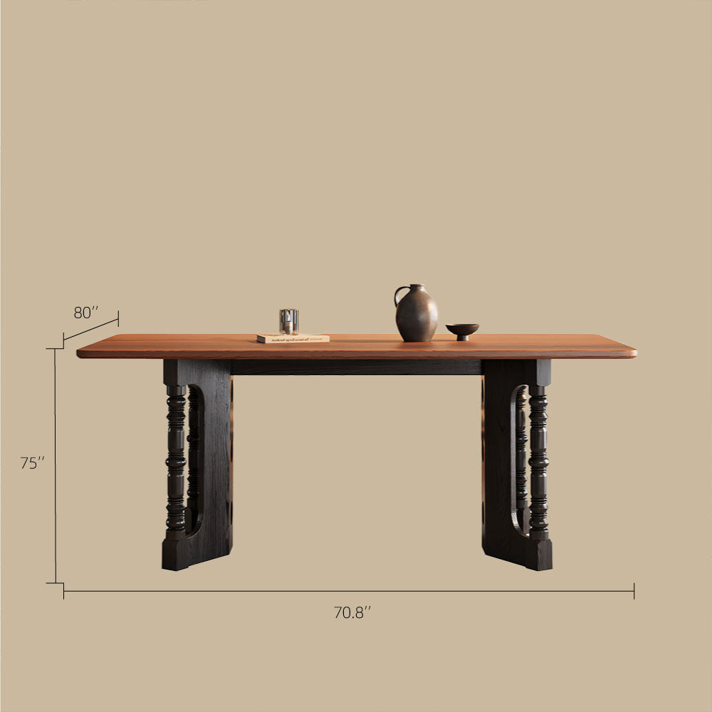 Modern Solid Wood Dining Table Rectangular Walnut Finish Dining Table with Sculptural Pedestal Base