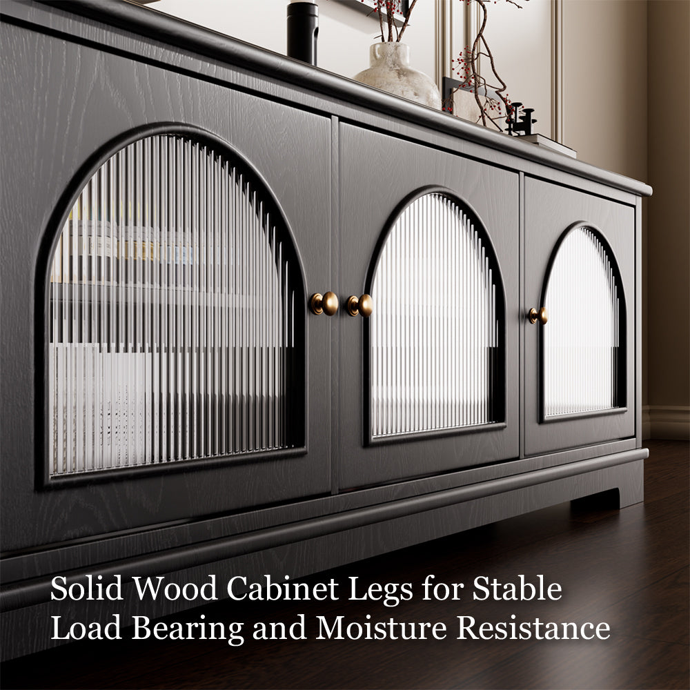 Modern Low-Profile TV Cabinet with Arched Glass Doors Freestanding Storage Console