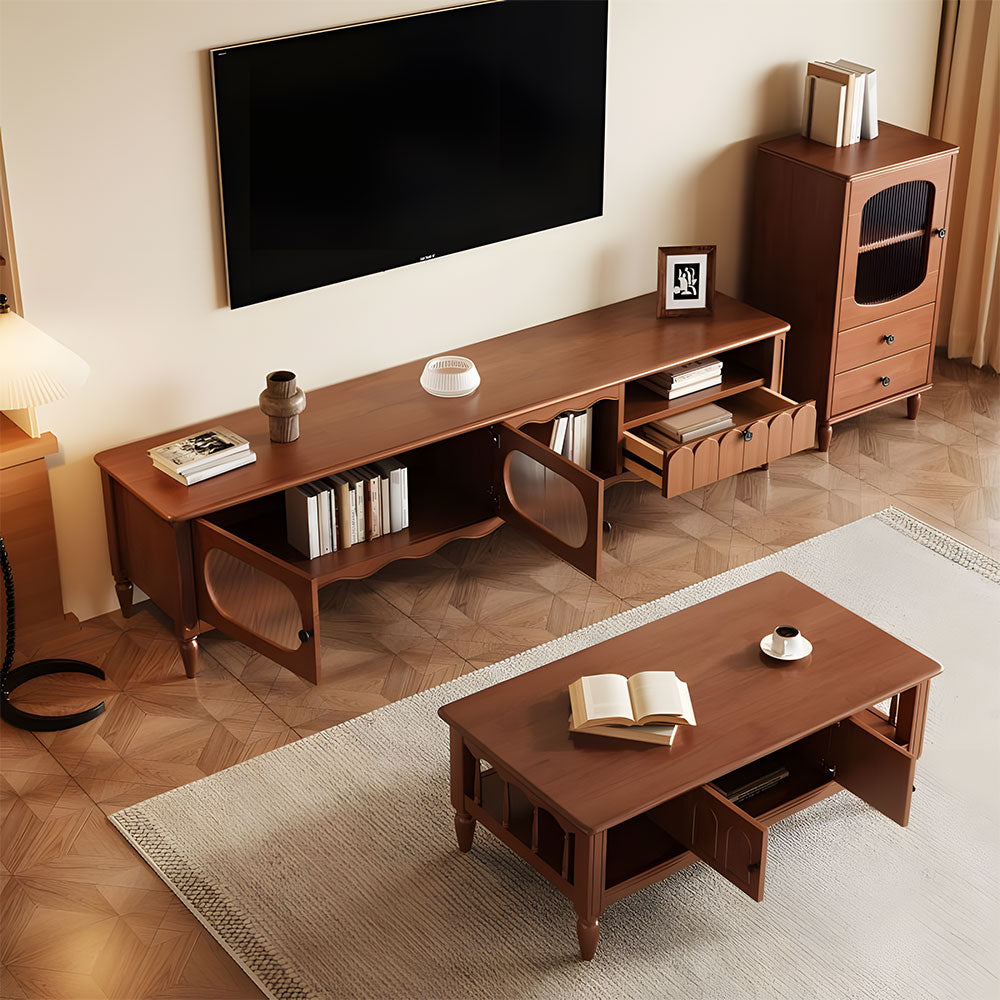 Walnut TV Stand Cabinet with Elegant Design and Spacious Storage Solutions