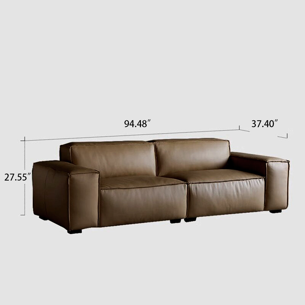 Modern Leather Sofa Boxy Low-Profile Design with Wide Arms
