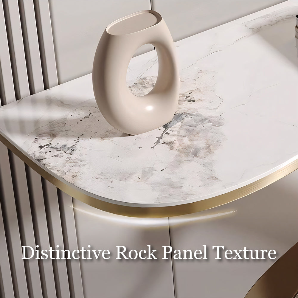 Modern Sintered Stone Entryway Console Table with Gold Sculptural Metal Base