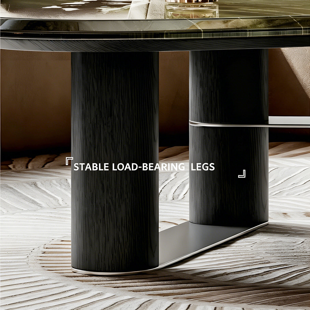 Modern Oval Coffee Table with Tempered Glass Top Black Base Minimalist Living Room Center Table