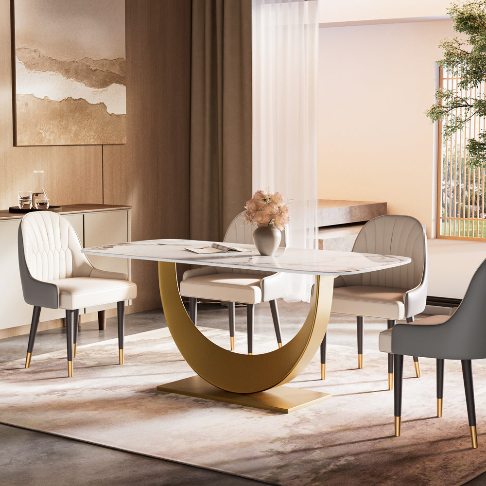 Square Dining Table Contemporary U-Shaped Metal Base Perfect for 4-6 People