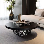 Load image into Gallery viewer, Black Round Coffee Table with Marble-Pattern Pedestal Base for Contemporary Living Rooms
