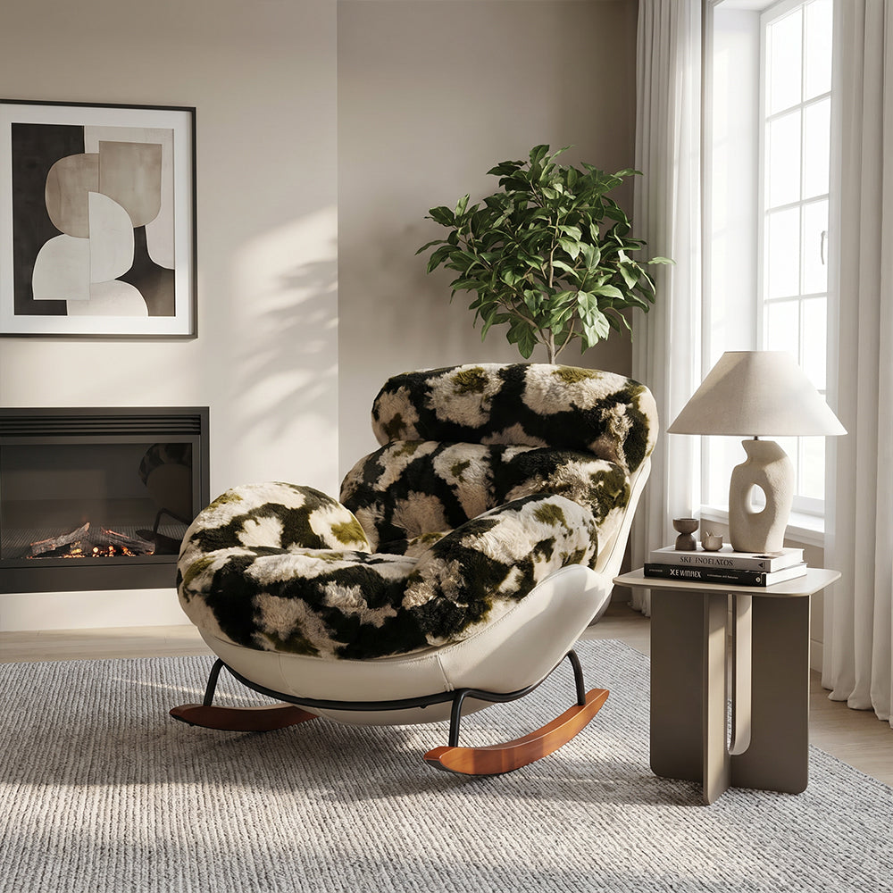 Cozy Faux Fur Rocking Chair with Wooden Base