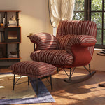 Load image into Gallery viewer, Modern Rocking Lounge Chair Striped Upholstery Accent Chair Curved Armrest Relax Chair
