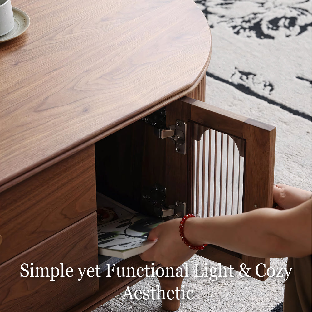 46.8'' Oval Coffee Table Modern Walnut Design Storage Drawers Cabinets Perfect for Living Rooms