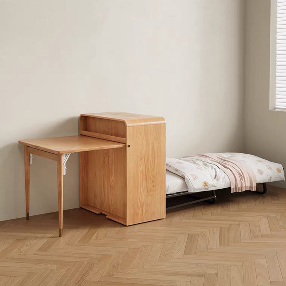 Modern Space Saving Foldable Dining Table with Hidden Pull Out Bed Wood Convertible Table Bed Combo Multifunction Furniture