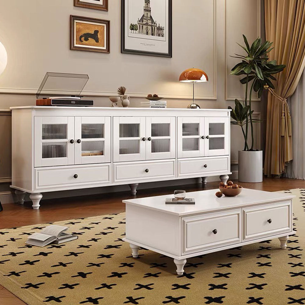 Classic Walnut Living Room Furniture Set TV Cabinet & Coffee Table with Elegant Vintage Detailing