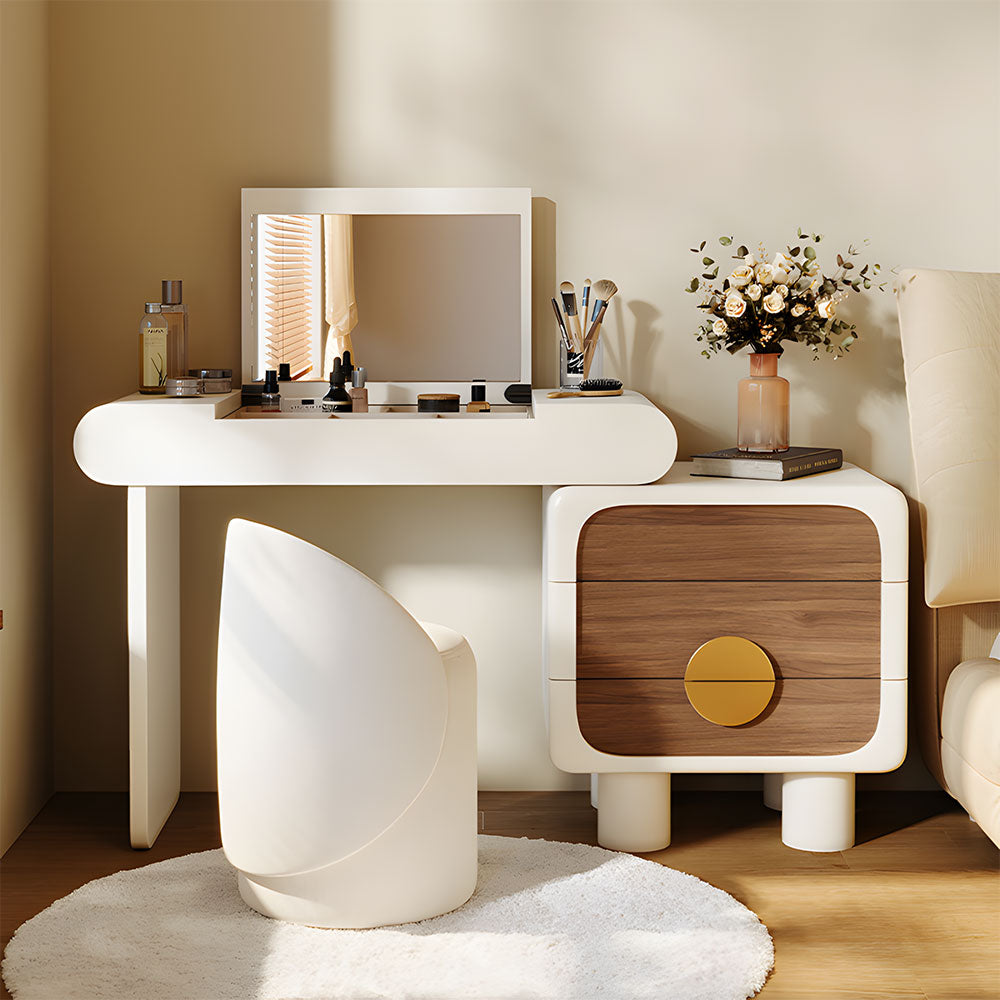 White Makeup Vanity Table with Mirror Stool Storage Cabinet