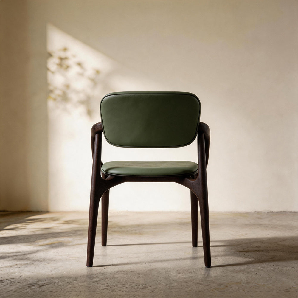 Modern Solid Wood Dining Chair with Green Upholstered Seat and Back 1 Piece