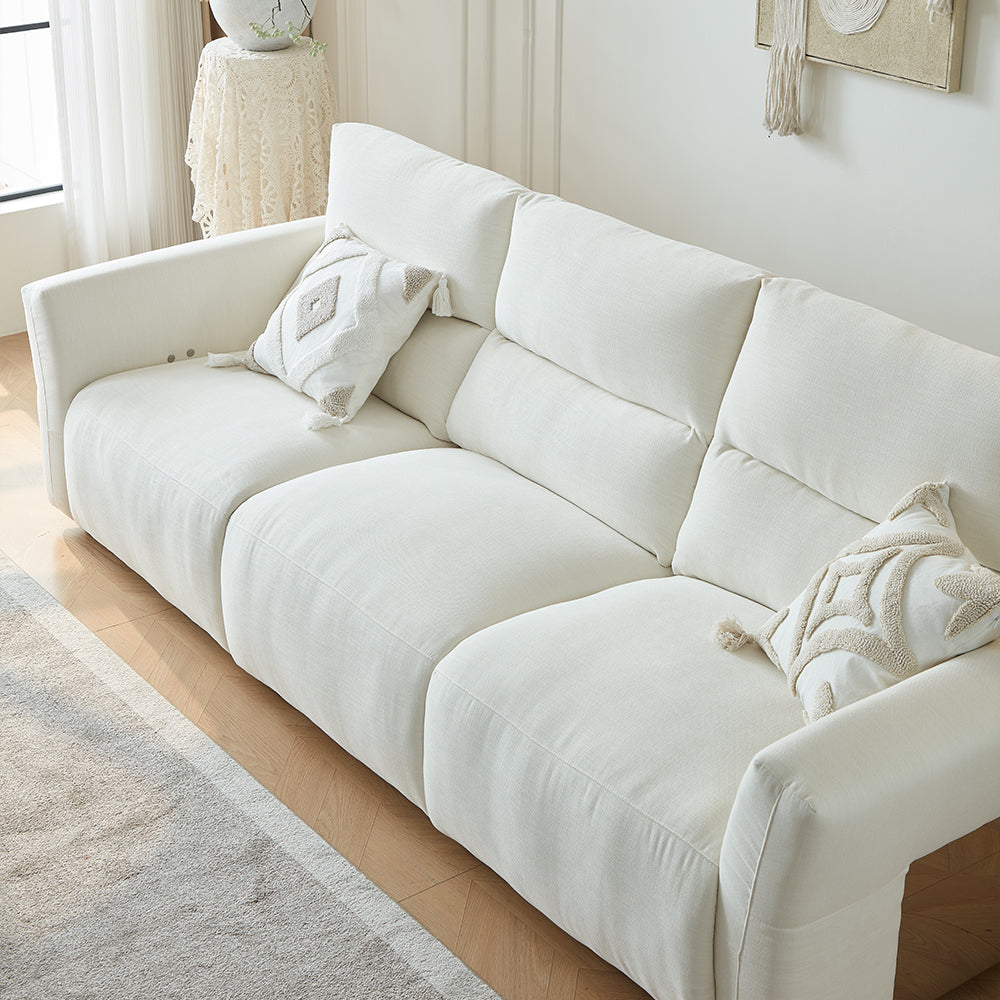 106.2'' Modern Electric Reclining Sofa Cream Fabric Power Sofa with Adjustable Footrest and Wide Armrests