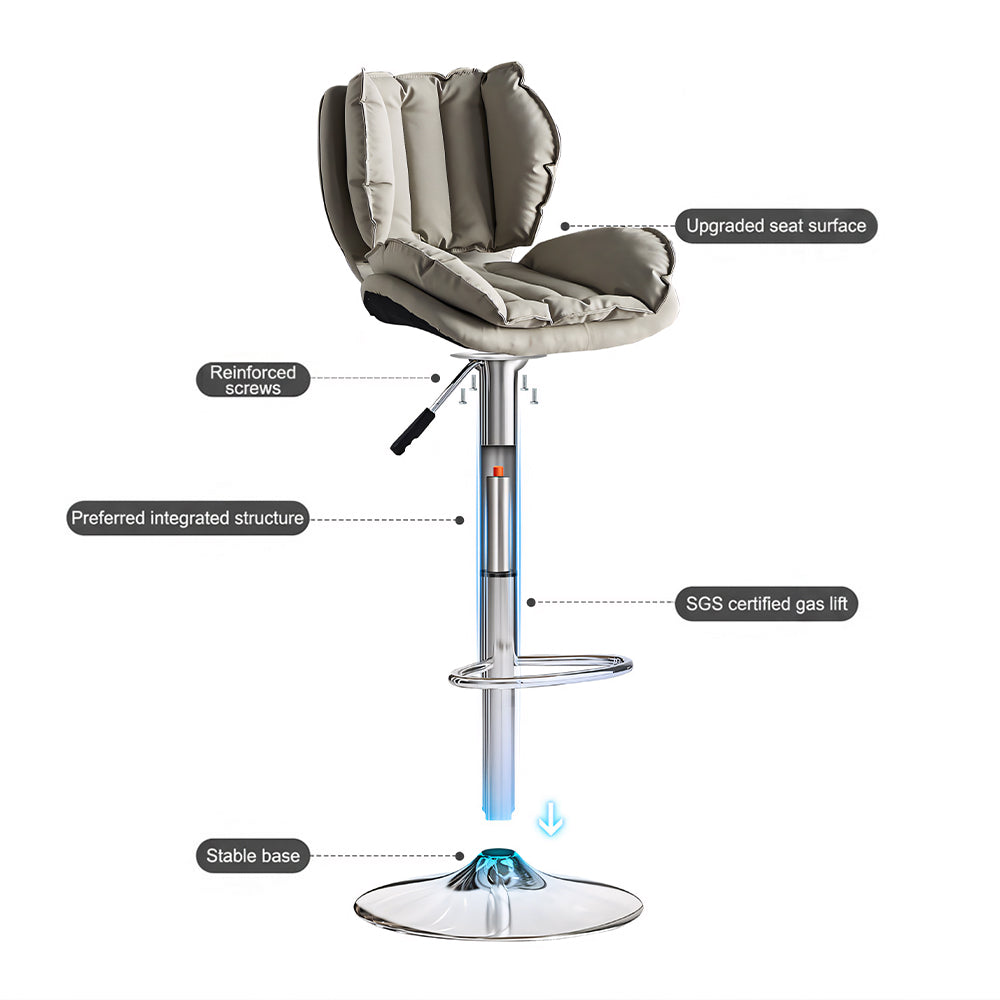 Modern Upholstered Bar Stool with Armrests PU Leather Counter Chair Metal Frame Kitchen Island Bar Chair 1 Piece