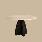 Load image into Gallery viewer, Modern Round Travertine Dining Table Solid Wood Pedestal Base Minimalist Dining Room Table
