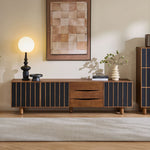 Load image into Gallery viewer, 70.87&quot; Mid-Century Fluted TV Console Natural Red Oak Vintage Style Ample Storage
