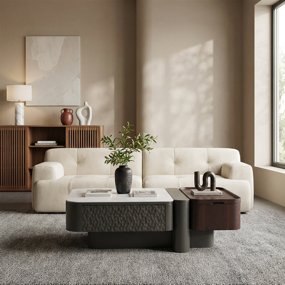 Modern Lift Top Coffee Table with Storage Microcrystalline Stone Surface Multifunctional Wooden Center Table
