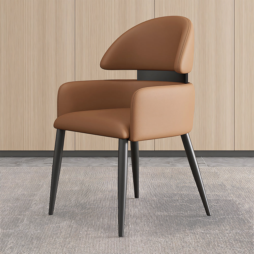 Set of 2 Modern Faux Leather Dining Chair with Curved Backrest Upholstered Seat Carbon Steel Legs Minimalist Dining Room Chair