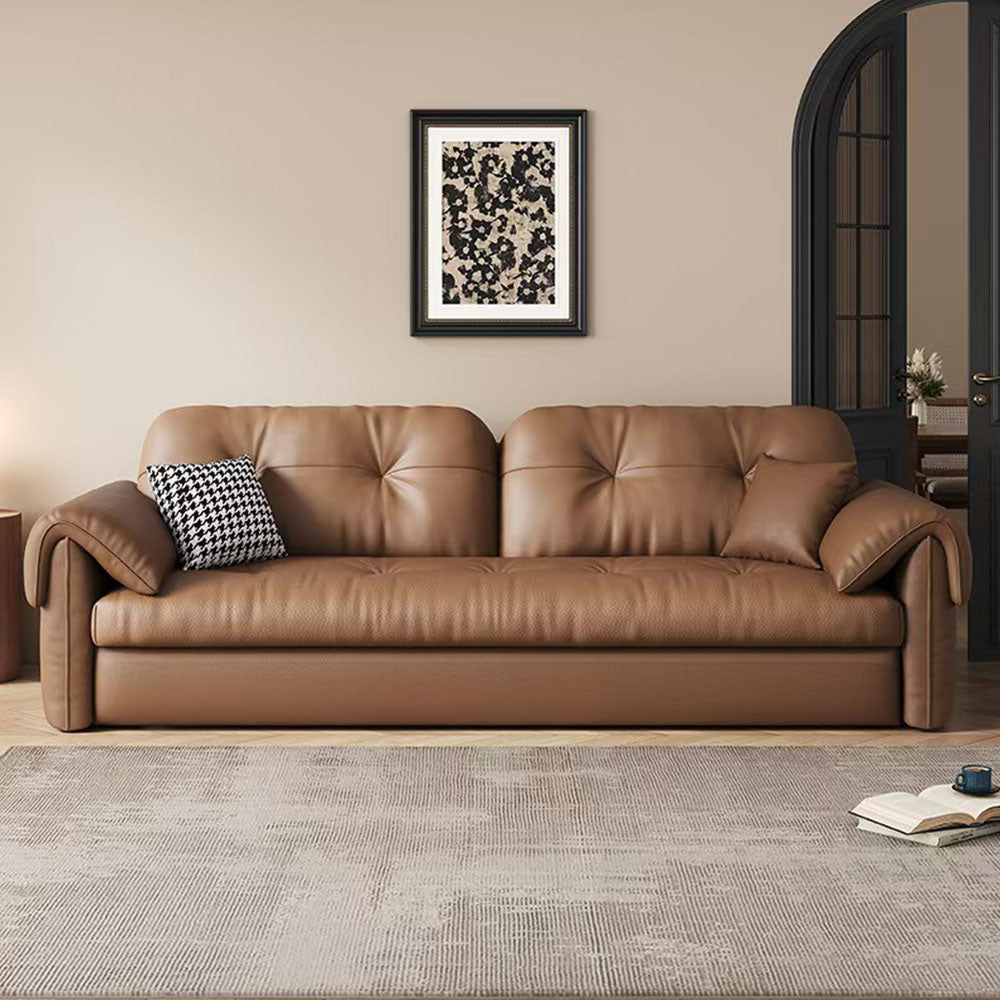Contemporary Faux Leather Sofa Bed Sleeper Sofa with Hidden Storage & Metal Frame