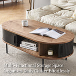 Load image into Gallery viewer, 46.8&#39;&#39; Coffee Table Oval Shape Modern Design Walnut Black Accent Storage Compartment
