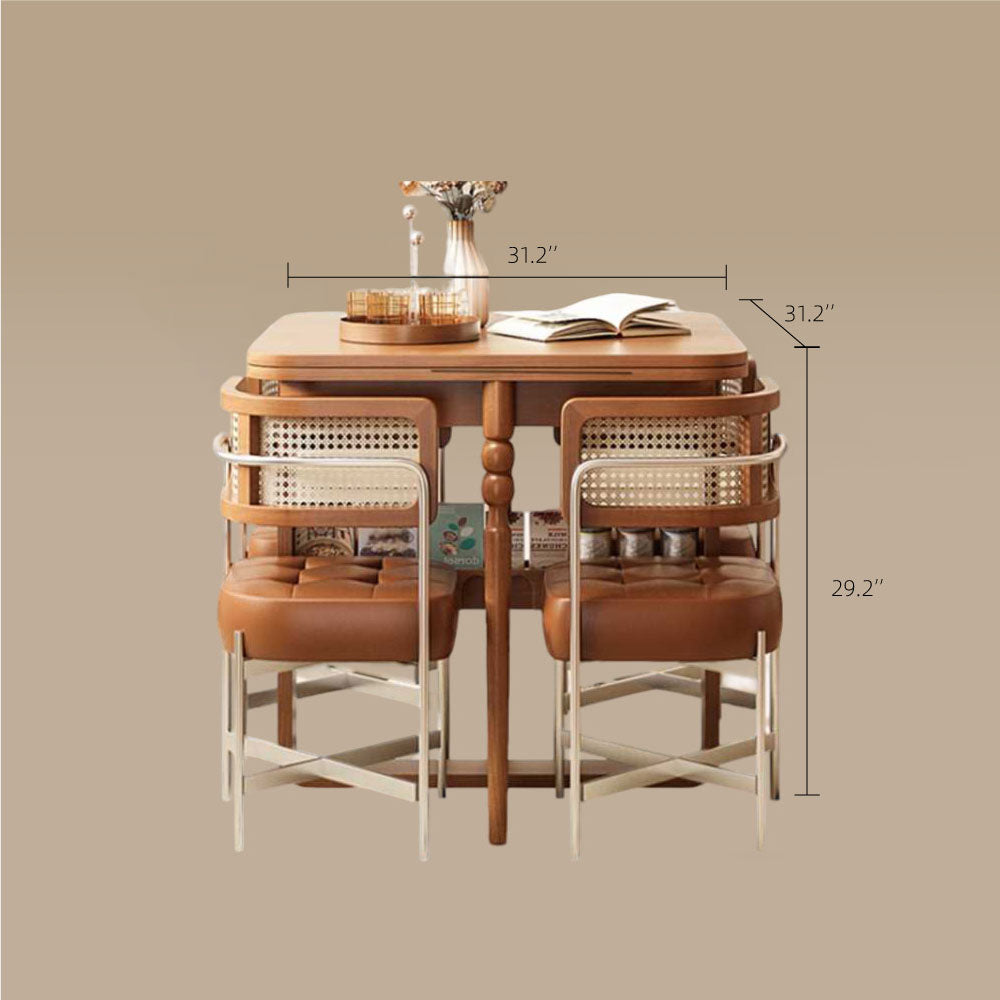Extendable Dining Table Built-in Storage Rounded Tall Legs