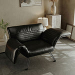 Load image into Gallery viewer, Modern Sculptural Leather Lounge Chair Adjustable Armrest Accent Chair with Metal Legs Contemporary Artistic Seating
