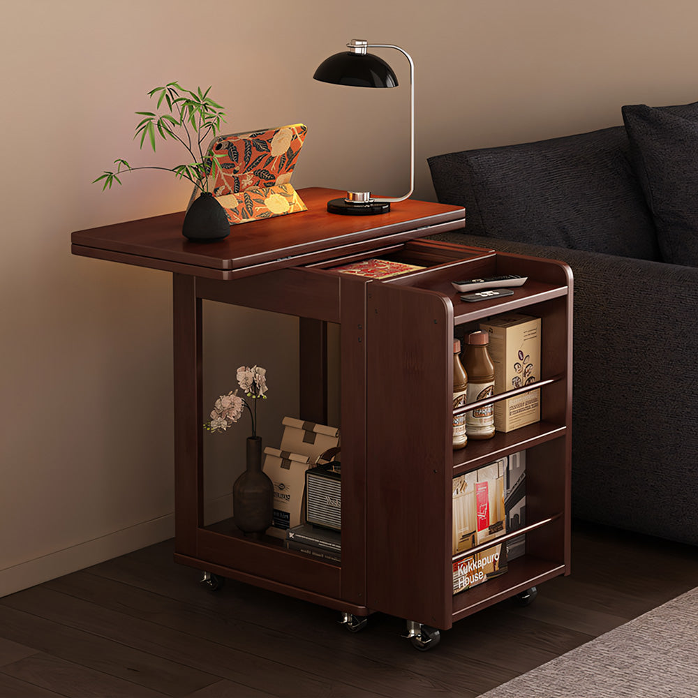 Modern Extendable Coffee Table with Storage Rolling Wooden Coffee Table with Swivel Casters and Shelves Multi-Functional Living Room Table