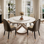 Load image into Gallery viewer, Round Dining Table Lazy Susan Marble Effect Gold X Metal Base Perfect for 4-6 People
