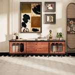 Load image into Gallery viewer, 80.73&#39;&#39;French Style TV Cabinet Two-Tone Finish Curved Glass Doors High-Leg Frame Dual Drawer Storage
