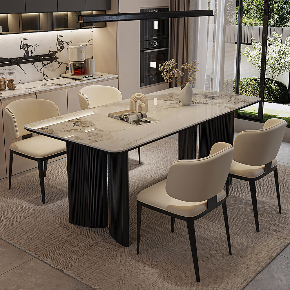 Minimalist Luxury Dining Table Natural Marble Grain Stone Tabletop