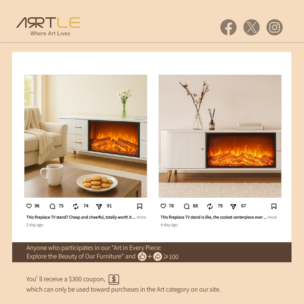 Modern White Electric Fireplace TV Stand with 3-Color LED Lights for 65 to 85-inch TVs