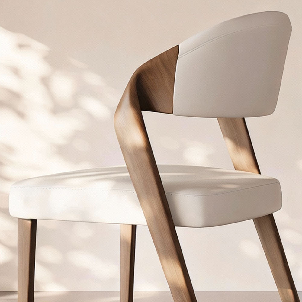 Modern Minimalist Dining Chair Set of 2 Elegant Cream Upholstery & Sculpted Wood Frame